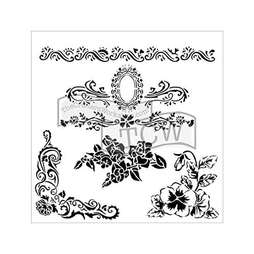 The Crafters Workshop Floral Flourish Stencil, Transparent, 6 x 6-Inch (18 x 16 x 0.1 cm) - style: Floral Flourish