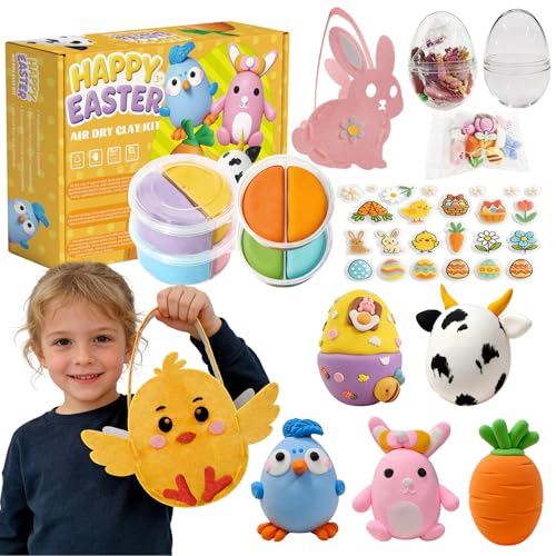 8Pack Eatser Crafts Kit - Air Dry Clay Easter Eggs Crafts for Kids,Modeling Clay DIY Kit for Kids Easter Hunt,Basket Stuffers Fillers,Party Favors and Classroom Prize Supplies,for Age 3+ - color: Easter set E