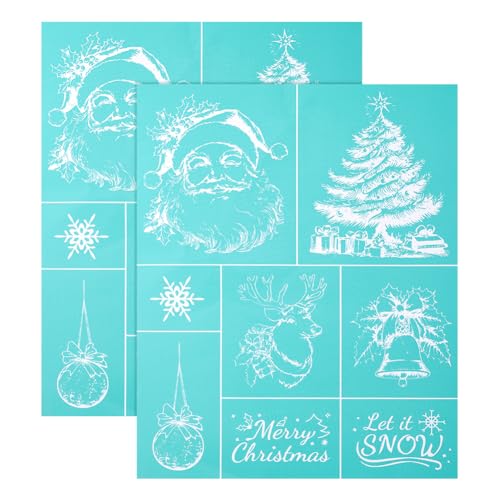 2 Sheets Christmas Theme Silkscreen Stencil, Father Christmas Painting Stencils Templates Santa Claus Jingle Bell Self-Adhesive Silk Screen Printing for Wall Border Wood Fabric Home - style: Christmas Elements