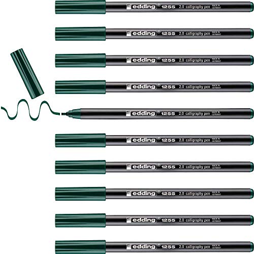 edding 1255 0.2 mm Calligraphy Pen - Bottle Green (Pack of 10) - color: 04: 10 Pens - Bottle Green