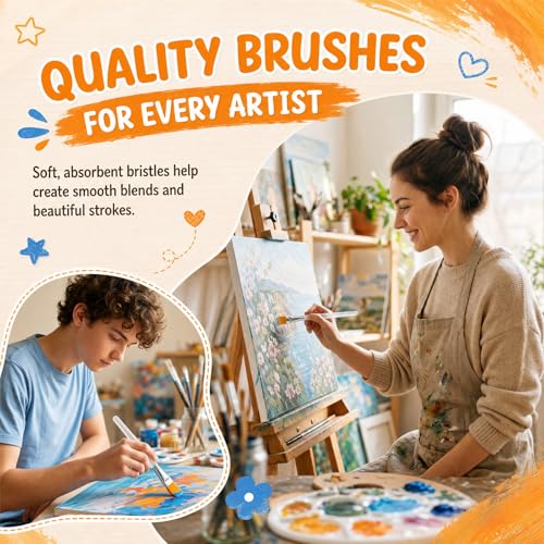 20 PCS Flat Paint Brushes, 1 Inch Acrylic Paint Brushes with Frosted Clear Acrylic Handles, Large Paint Brush Set for Acrylic, Oil, Watercolor, Gouache, Body Painting, Crafts, Rock Painting