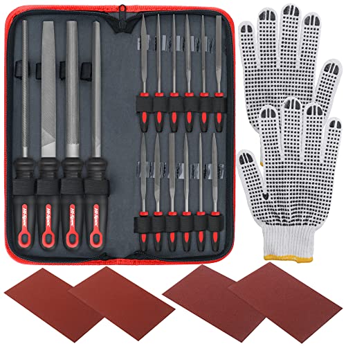 Hi-Spec 16pc Metal Hand and Small Mini Needle Steel File Set in a Carry Case. Fine, Flat, Half, Round and Triangle Files for Crafts, Metal and Wood - size: 16 pieces