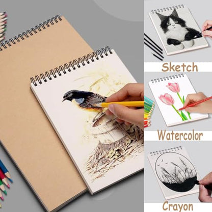 2 Pack Sketch Book, A4 A5 Spiral Bound Sketch Pad 160GSM Sketchbook, Acid Free Art Sketchbook Artistic Drawing Painting Writing Paper for Kids Adults Beginners Artists(2PC-A4A5) - color: 2PC-A4A5