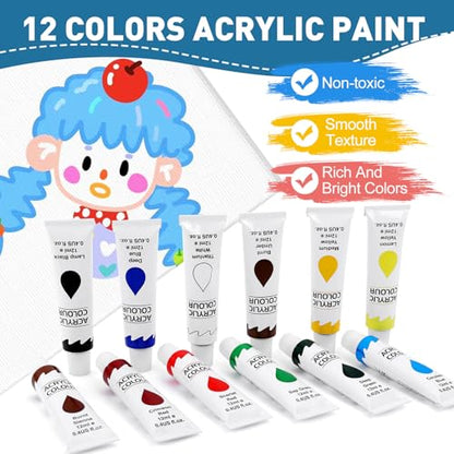 ESRICH 52PCS Acrylic Paint Canvas Set, Acrylic Painting Kit with 2 Set of 12 Colors Acrylics Paint,Paint Brushes,Canvas, Wooden Easels, Art Plates, Art Painting Supplies for Kids Adults Beginners - color: 24