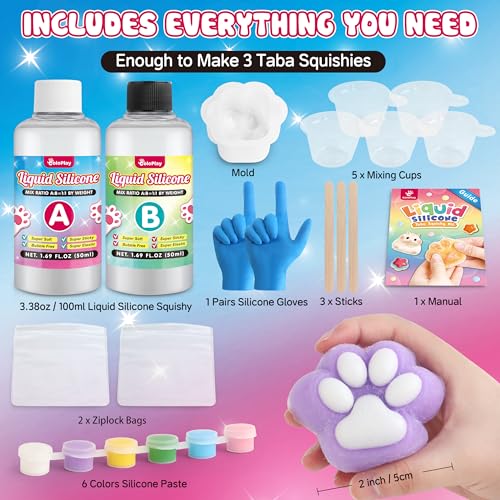 ColoPlay Taba Squishy Kit - 3.4OZ Rubber Experience Squishy Kit with Guided, Bubble Free and Faster Fully Cures - FuFu Squishy Kit with Mold - Stress Relief Entertainment - size: 3.4OZ Kit