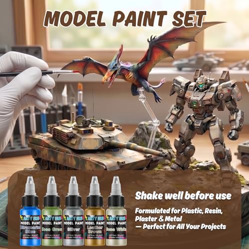 Model Paint Set, 34-Piece Miniature Painting Kit for Figures, 20 Acrylic Paints with 10 Brushes, 3 Primers, 1 Thinner, Complete Hobby Paint Set for Model Car, Miniature & Tabletop Wargaming