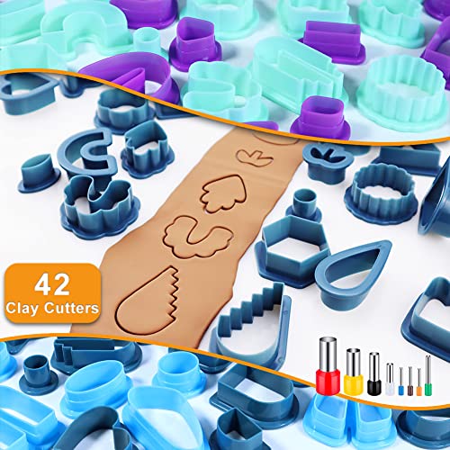 PTFJZ Polymer Clay Cutters for Earring Making - 160pcs Clay Tools Set with Earrings Accessories, 42+8pcs Different Shape Plastic Clay Cutters (Style B-Blue) - color: Style B-Blue