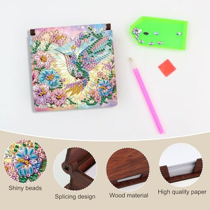 MVVMTOP Diamond Painting Kit memo Box, Diamonds Art DIY Hummingbird Patterns Sticky Note Box Special Shape Drill, with 160 Sticky Note, Ideal for Home Office Supplies, Handicrafts, Holiday Gifts - color: Hummingbird