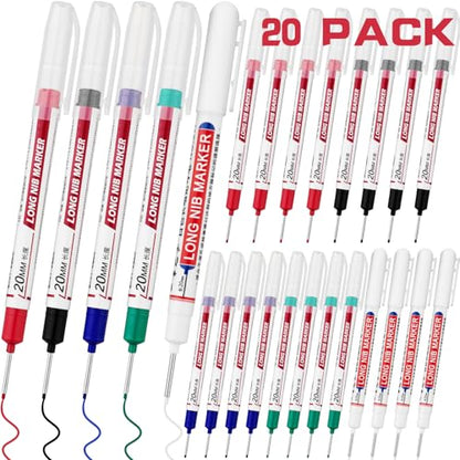 20 PCS Long Head Deep Hole Marker Pens,20mm Long Nib Marker, Longs Nose Markers, Waterproof Construction Markers Marking Tool,Permanent Markers Carpenter Ink marker Pens,Metal marking Pens - color: 20PCS-20MM-Red/Blue/Green/Black/White