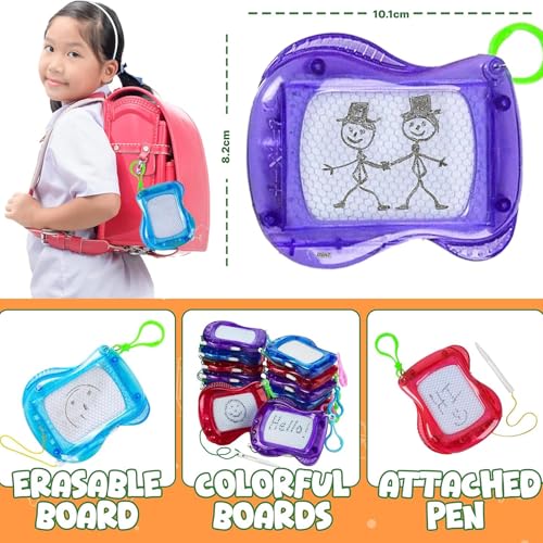 Bedwina Mini Magnetic Drawing Board for Kids - (Pack of 12) Backpack Keychain Clip Drawing Boards, Erasable Doodle Sketch Writing Pad Boys & Girls, Birthday Kids Party Favors - size: 12 Count (Pack of 1)