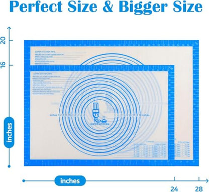 Nonstick Silicone Pastry Mat Extra Large with Measurements 28''By 20'' for Silicone Baking Mat, Counter, Dough Rolling,Fondant/Pie Crust By Folksy Super Kitchen (20×28, Blue) - color: Blue, size: 28"L x 20"W