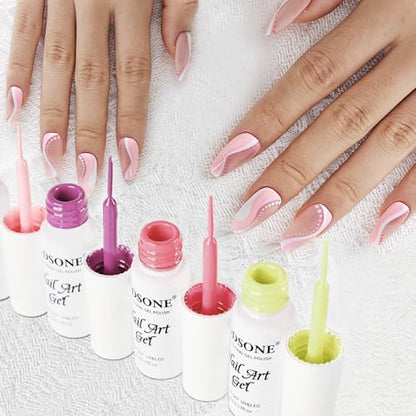 JODSONE 5ml Nail Art Gel Liner Set 10 Colors Gel Nail Polish Need U V Lamp Cured with Thin Brush Gift for Girls at Home Salon Design,Pink Red Blue Purple - color: LB501-LB510