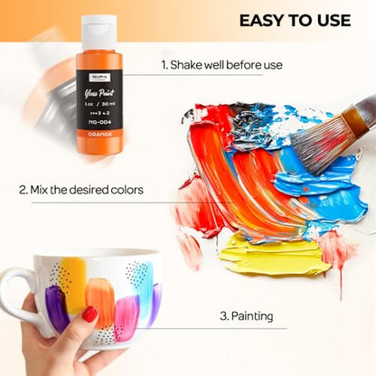 Nicpro 18 Colors Stained Glass Paint Set, 1oz / 30ml Waterproof Acrylic Enamel & Ceramic Glass Painting Kit for Arts on Transparent Wine Glasses Jars Windows with 6 Brushes & 1 Palette, Opaque Finish - size: 1 Fl Oz (Pack of 18)