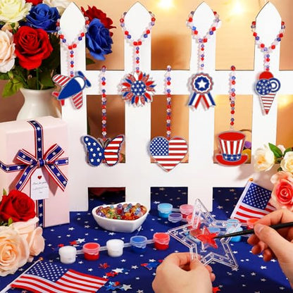 WinnerWhy 30 Sets 4th of July Crafts Bulk, Patriotic 250th Anniversary Stained Glass Sun Catcher Art Kits for Memorial Day Home Party Project Activities Hanging Ornaments - style: 4th of July