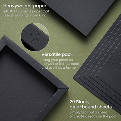 ARTEZA Mixed Media Paper Foldable Canvas Pad, 8x11 Inches, 20 Sheets, Black Paper