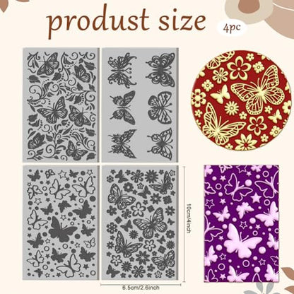 CHGCRAFT 4 Sheets Butterflies Clay Texture Mat Flowers Pattern Polymer Clay Texture Sheets DIY Tools for Pottery Earring Jewelry Making Stamp Engraving Machines, 4x2.6inch - style: Butterflies