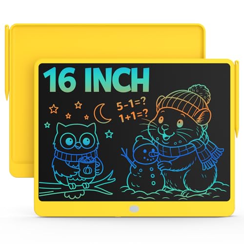 Bravokids 16 Inch LCD Writing Tablet for 3-8 Year Olds - Electronic Drawing Pad and Doodle Board as Educational Birthday Gifts for Girls and Boys (Yellow) - color: Yellow, size: 16 inch