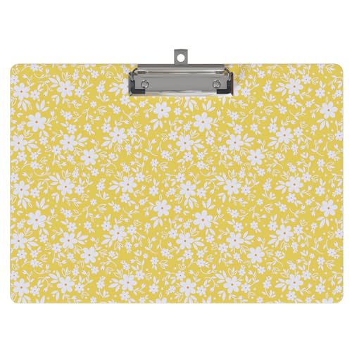 Clipboard Landscape Wooden with Designs A4 Letter Standard Size 9" x 12.5" Cute Horizontal Clipboards with Low Profile Clip for Drawing Office Supplies(Yellow Floral) - color: Yellow Floral, size: Horizontal Clipboard（9" x 12.5"）