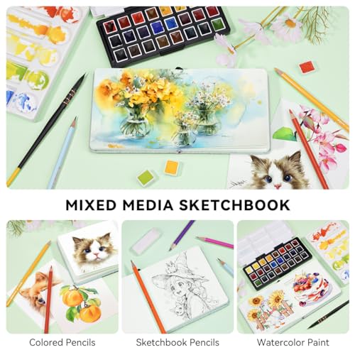 Lightwish Square Watercolor Journal,2 Pack Total 48 Sheets 100% Cotton,300gsm/140lb,Acid-Free,Hot Press Watecolor Sketchbook for Artists Adults Students,4.7 * 4.7 Inches(Light Green) - color: Light Green