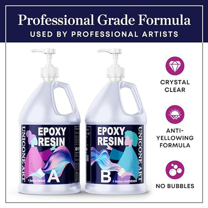 Epoxy Resin Kit 2 Gallon (1 Gal Resin + 1 Gal Hardener) Art Resin Epoxy Craft Kit Gift - Non-Toxic, Crystal Clear, Odor-Free, UV Resistant, High Gloss (2gal) - size: 2gal