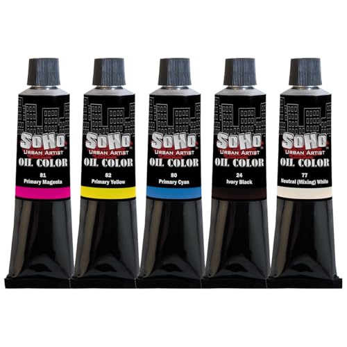 Soho Urban Artist Oil Paint Mixing Set of 5-170 mL Tubes, Triple-Milled Oils with Refined Linseed - Smooth Application, True Color Mixes, Ideal for Brushes & Palette Knives - color: Mixing, size: 5.75 Fl Oz (Pack of 5)