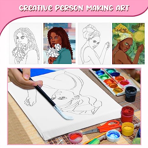 Sherr 20 Pcs Stretched Pre Drawn Canvas African American Canvas to Paint Afro Queen Black Art for Painting for Adults Outline Pre Drawn Stretched Cotton Art to Paint Party Set, 8 x 10 - style: Stylish