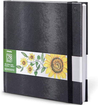 Ohuhu Sketchbook Marker Paper Pad: 8.3"x8.3" Square Art Sketch Book Drawing Papers 78 Sheets/156 Pages 120 LB/200 GSM Hardcover Sketching Books for Alcohol Markers Heavyweight Sketchpad Christmas Gift - size: 8.3" x 8.3 "