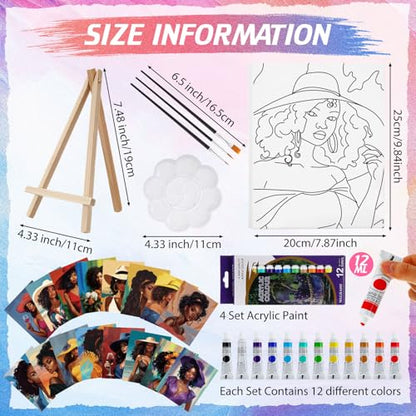 Zhanmai 88 Pcs 8 x 10 Inch Pre Drawn Canvas for Painting Kit Pre Stretched Canvas for Sip and Paint Party Favor Coloring DIY Virtual Party Birthday Gifts Adult's Date Night(Afro Queen) - style: Afro Queen