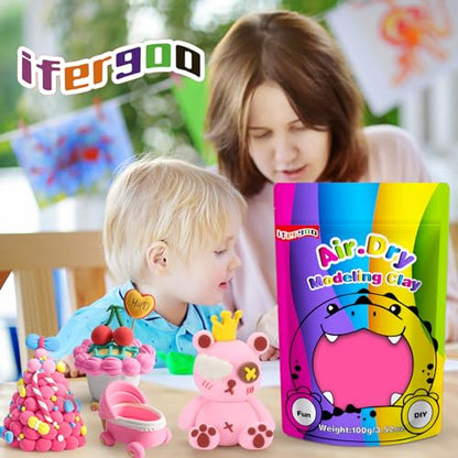 ifergoo Pink Air Dry Clay, DIY Creative Modeling Clay for Kids, Super Light Magic Foam Clay for Kids Age 3-12, Soft, No-Sticky & Non-Toxic, Molding Clay for School Art & Craft Project(Pink 100g/3.5oz) - color: Pink/100g