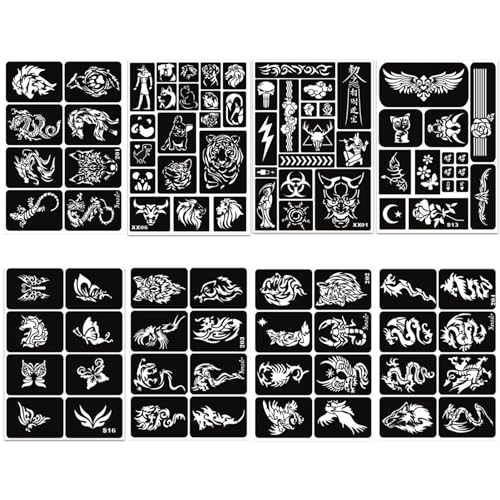 482pcs Temporary Tattoo Stencils, 20 Sheets Henna Tattoo Stencil Kit for Women and Man Face Body Paint Reusable Glitter Tattoo Stencils Pack Party Favor Supplies