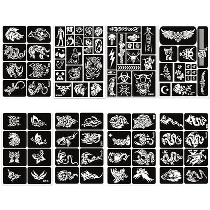 482pcs Temporary Tattoo Stencils, 20 Sheets Henna Tattoo Stencil Kit for Women and Man Face Body Paint Reusable Glitter Tattoo Stencils Pack Party Favor Supplies