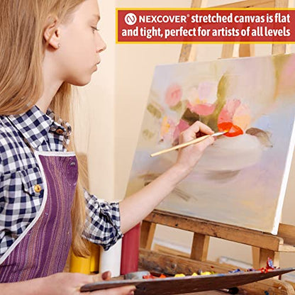 NEXCOVER Stretched Canvas - 12 Pack 8x8 Inch, 5/8" Profile Thick Pinewood Frame, Blank White Painting Canvas for Acrylic Oil Tempera Gouache Paint, for Beginners Kids Students Artists DIY Craft/Decor - size: 8"x8"-12Pack