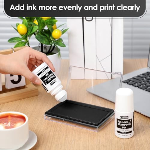 MotiMind 2 Pack Black Roll-on Stamp Pad Ink Refill 2 oz Roll-on Ink Refill Self Inking Stamps Pads for Foam Felt Stamp Pads Pad with Roller Ball - color: Black