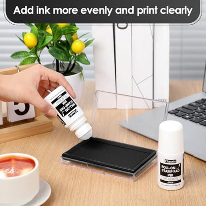 MotiMind 2 Pack Black Roll-on Stamp Pad Ink Refill 2 oz Roll-on Ink Refill Self Inking Stamps Pads for Foam Felt Stamp Pads Pad with Roller Ball - color: Black