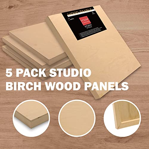 Cupohus Unfinished Birch Wood Boards Canvas for Painting, 5 Packs 3/4'' Deep Cupohus 11'' x 14'' Wooden Cradled Panels for Pouring Art, Crafts, Paints and More - size: 11" x 14"