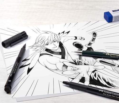 Faber-Castell Pitt Artist Pen Black Manga Drawing Kit - 4 Count, Assorted Nibs – Anime and Manga Drawing Kit - style: 4 Manga Black (SC, SC, M and XS Nibs)