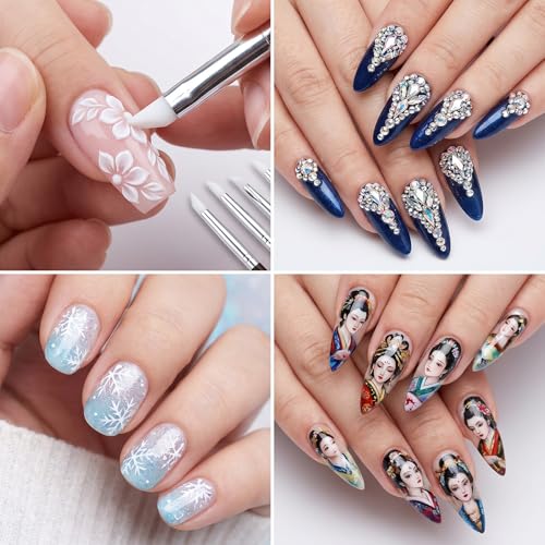 15pcs Silicone Brushes for Crafts Set, 5Shapes Silicone Paint Brushes for Crafts Pottery Clay Nail Art(0.11", 0.20", 0.31" Heads)