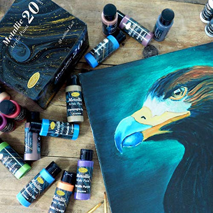 HissiCo Metallic Acrylic Paint Set of Premium 20 Colors, Professional Grade Metallic Paint with 2fl oz（60ml） Bottles, Non-Toxic, Rich Pigments - For Artists, Hobby Painters, Kids - style: 20 Colors