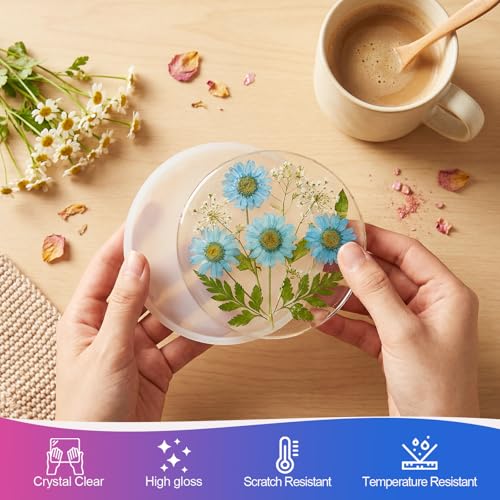 KISREL Epoxy Resin Kit for Beginners, 12OZ Resin Kit with Silicone Coaster Molds, Complete Accessories Include Mica Powders, Dried Flowers, Measuring Cups and Other Resin Supplies for DIY - size: 12oz kit