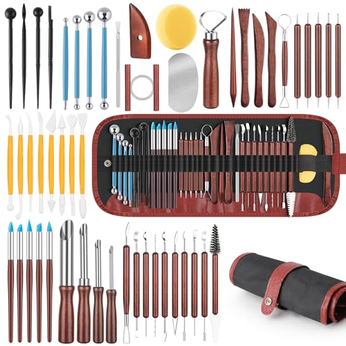 52PCS Pottery Tools Kit for Sculpting, Ceramic Tools, Clay Carving Tools for Polymer Clay, Modeling, Trimming, Molding, Shaping, Pottery Kiln, Arts Crafts Supplies, Adults, Students, Beginners, Pros - color: 52PCS