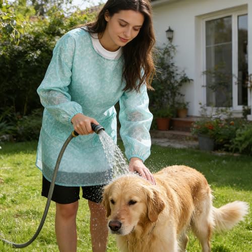 ARTIBETTER Waterproof Apron with Sleeves Polyester Housework Smock Blue Cooking Apron for Adults Kitchen Cleaning Gardening Painting Home Restaurant Shop Use