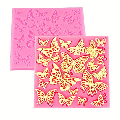2 Pcs Assorted Hollow Butterfly Shape Molds, Fondant Cake Texture Mat, Food Grade Cake Molds,Gum Paste, Fondant, Candy, Icing, Biscuit Decor, Chocolate Bake Ware Baking Tools