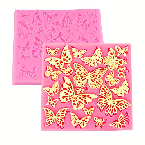 2 Pcs Assorted Hollow Butterfly Shape Molds, Fondant Cake Texture Mat, Food Grade Cake Molds,Gum Paste, Fondant, Candy, Icing, Biscuit Decor, Chocolate Bake Ware Baking Tools