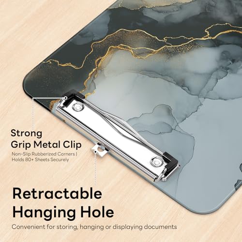 Plastic Cute Clipboard Low-Profile Metal Clip, A4 Letter Size 9 x 12.5 in, 8.5 x 11 Paper Clip Board for Teachers, Nurses, Classroom,Ink Painted Marble - color: Ink Painted Marble