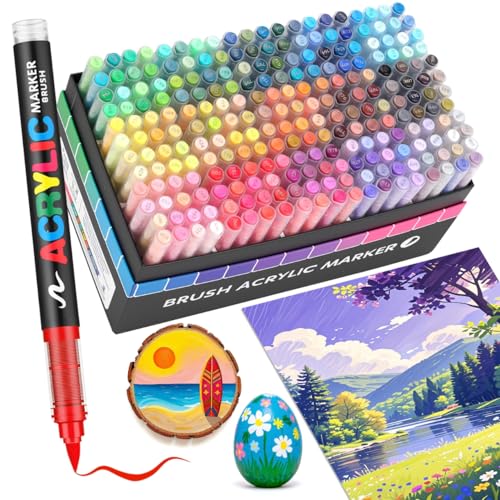 Guangna 240 Acrylic Paint Markers, Brush Tip Acrylic Paint Pens, Quick-Drying Waterproof Ink, for Rock Painting Plastic Wood Canvas Glass Ceramic Metal Art Crafts Supplies Gift - color: 240 Colors