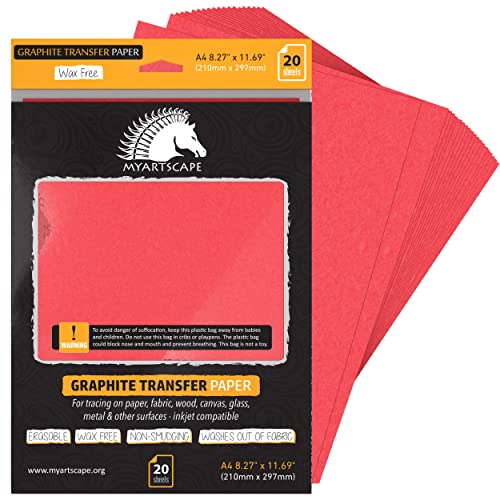 MyArtscape Graphite Transfer Waxed Paper Roll 17" x15ft & 20 Red Sheets Bundle, Wax-Free, Erasable, Smudge-Free, Ideal for Drawing, Tracing, Arts & Crafts – Precise, Durable, Premium Supplies