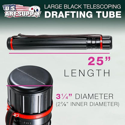 U.S. Art Supply Poster Tube - Telescoping Adjustable 25" to 42" - Durable 3-1/4" Diameter Storage Tube - Art Poster Carrier Holder & Blueprint Storage Drafting Tube Travel & Protection