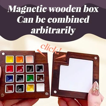 Mini Watercolor Travel Set – 15 Color Paint Kit with Wooden Palette, Magnetic Lid, Water Brush, Sketchbook for Travelers and Artists（C） - color: C