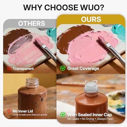 WUO 24 Colors Acrylic Paint Set, 250ml/8.45oz Bottles Acrylic Paint, Professional Large Bulk Rich Pigment, Non-Toxic Multi-Surface Art Supplies for Artists Beginners Adults on Canvas Wood Rock Crafts - color: 24 Colors