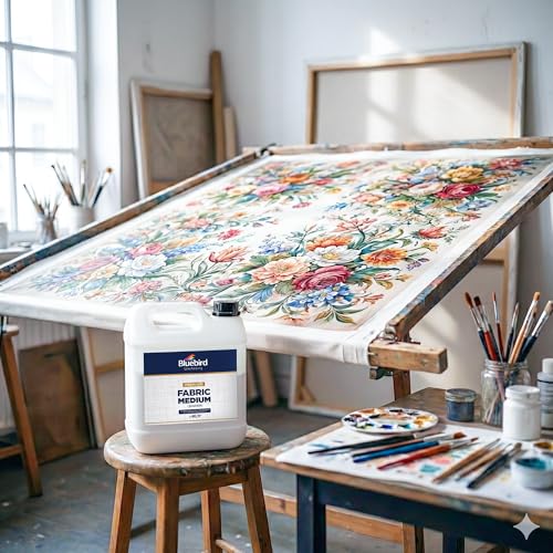 BLUEBIRD Fabric Medium - Textile Medium for Fabric Painting, Prevents Flaking, Ideal for Clothes, Accessories, and More (135.2 Fl Oz) - size: 135.2 Fl Oz (Pack of 1)